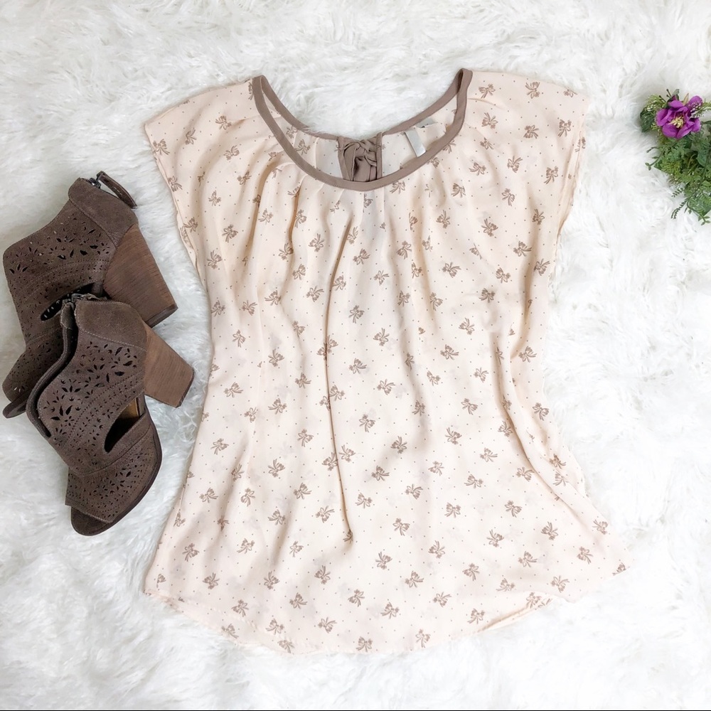 LC Lauren Conrad cream and mocha tan bow top sz M